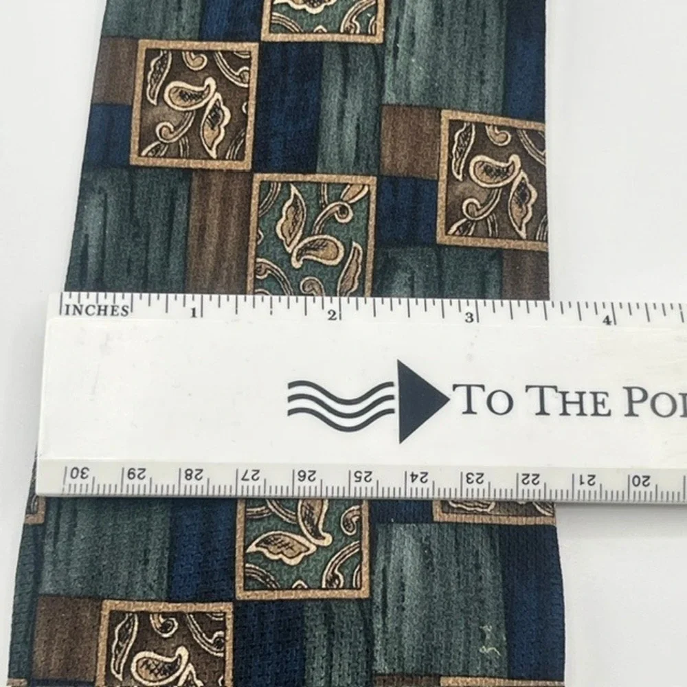 Guy Laroche Diffusion Mens Silk Tie Geometric Paisley Patchwork Blue Green Brown